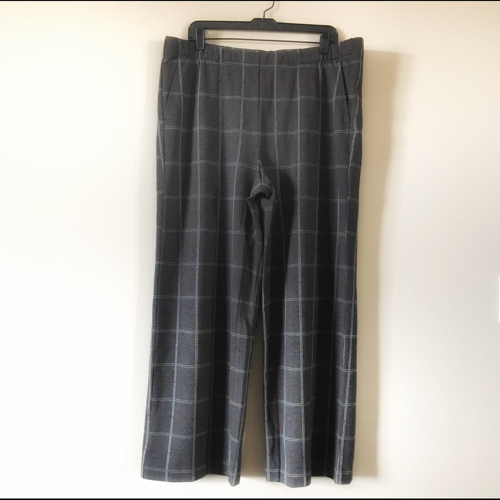 NWT J. Jill Charcoal Windowpane Plaid Full Leg Ponte Pant